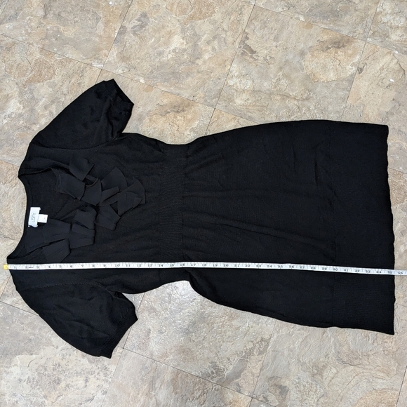 Ann Taylor LOFT Medium Black Ruffle Merino Wool Blend Knee Length Dress - Picture 8 of 8